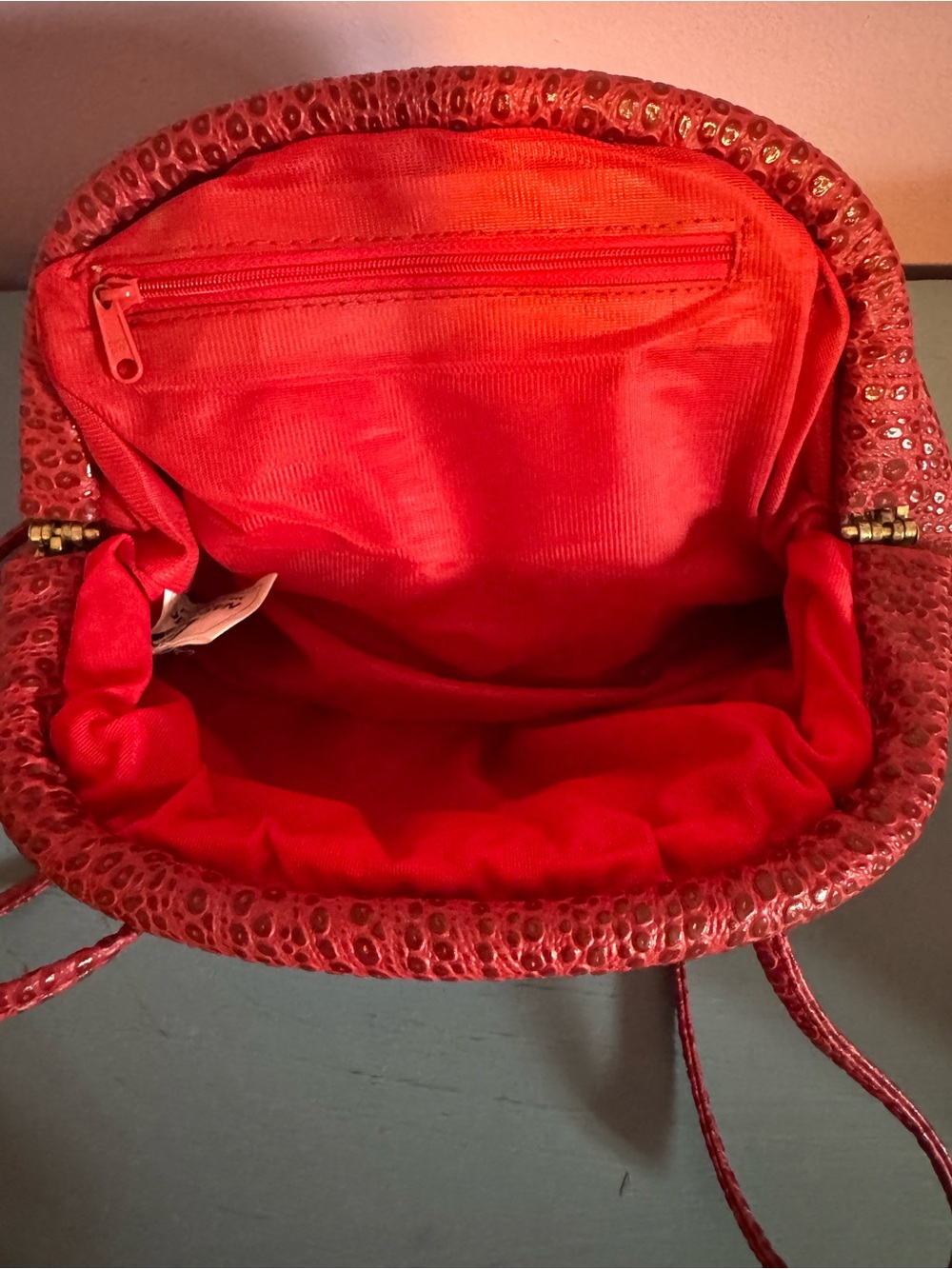 Red Textured Mini Drawstring Shoulder Bag - Picture 4 of 5